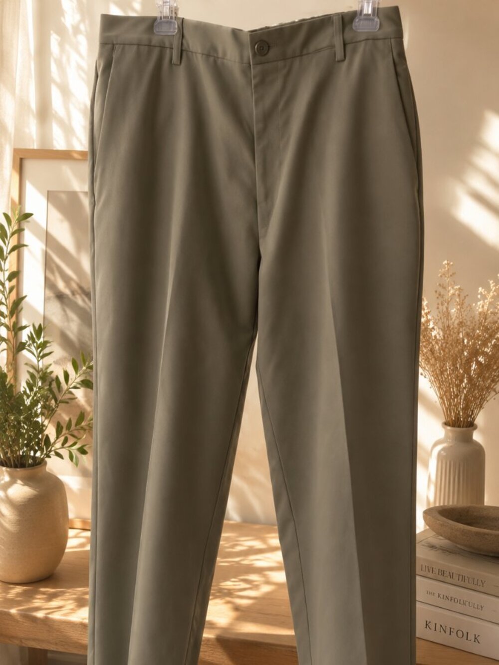 Dockers Men's Dress Pants 36x29 Flat Front Chinos Olive Khaki Business Casual